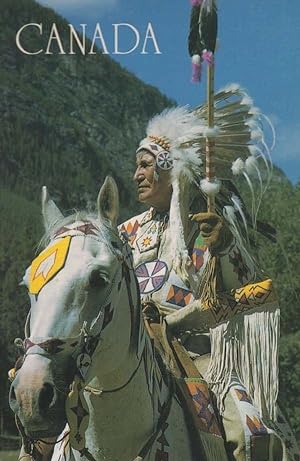 Alberta Canada Hunting Alberta Cree Indian White Horse Headdress Postcard