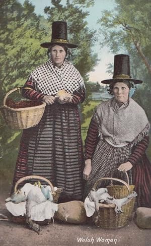 Welsh Women Carrying Baskets Of Dead Birds After Bird Hunting Antique Postcard