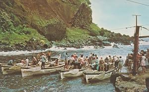 Bounty Bay Pitcairn Island Harbour Rwo & Diesel Boats Leaving Stores Postcard