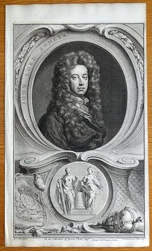 JOHN SOMERS, Lord Somers, Baron of Evesham, Tindal antique portrait print 1745