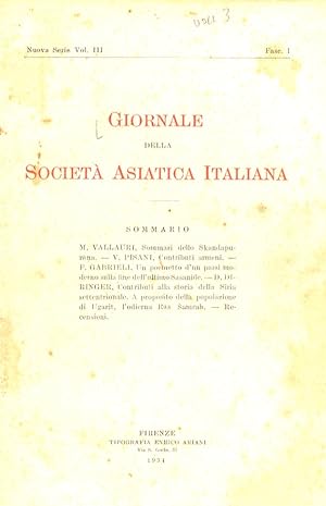 GIORNALE della Società Asiatica Italiana. Nuova serie Vol. III: fascicoli I, II, III-IV. [Volume ...