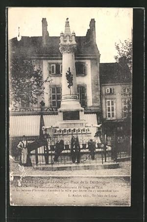 Carte postale Saint-Jean-de-Losne, Place de la Deliberation et le Monument Commemoratit du Siege