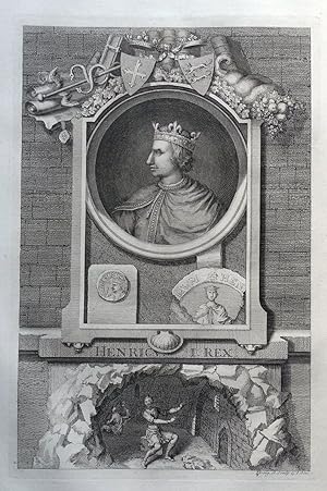 KING HENRY I of England, Tindal/Rapin antique portrait print 1745