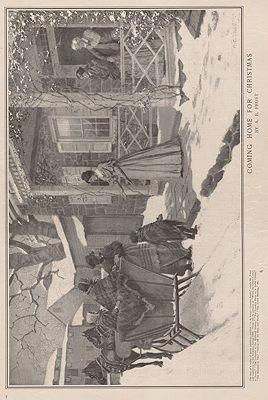 ORIG VINTAGE MAGAZINE ILLUSTRATION - COMING HOME FOR CHRISTMAS - LADIES HOME JOURNAL - DECEMBER 1899