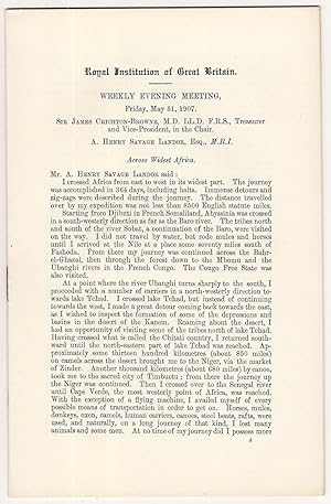 Across Widest Africa. [Offprint from the] Royal Institution of Great Britain, Weekly Evening Meet...