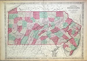 Antique Map USA PENNSYLVANIA & NEW JERSEY Johnson Original c1865