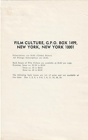 AN INDEX TO FILM CULTURE: No. 1 - No. 46