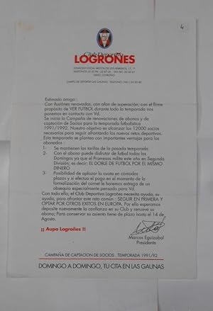 HOJA PARA CAPTACION DE SOCIOS DEL CLUB DEPORTIVO LOGROÑES. 1991/1992. MARCOS EGUIZABAL. TDKR38