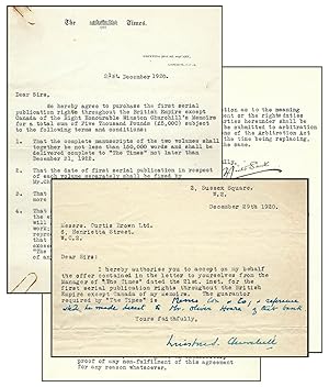 Signed and annotated 29 December 1920 typed letter from Winston S. Churchill to his literary agen...
