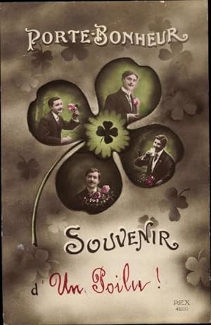 Ansichtskarte / Postkarte Porte Bonheur, Souvenir, Kleeblatt, Mann mit Rosen