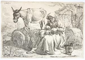 [Antique print, etching] An old woman combing the hair of a girl. (Bamboccianti)/Oude vrouw die h...
