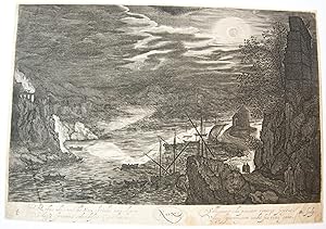 [Antique print, engraving, 1605] NOX (Set title: the times of the day) / Nacht uit de set de dagd...