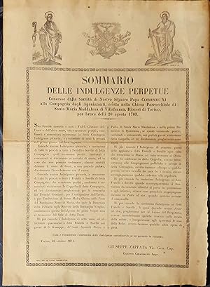 Sommario delle indulgenze perpetue Papa Clemente XI Villafranca 1871 - E17966