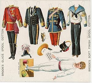 Uncut Advertising Paper Dolls Sheet - Young Boy with 4 Military Costumes