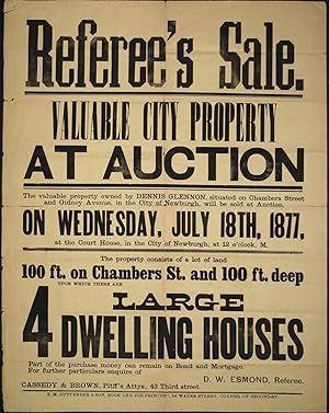 Newburgh NY Property Auction. "Referee's Sale" Broadside