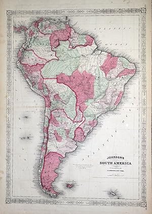 Antique Map SOUTH AMERICA & FALKLAND ISLES Johnson Original c1865