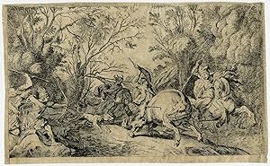 Antique Print-MYTHOLOGY-CALEDONYAN BOAR-MELEAGER-ATALANTA-Baur-ca. 1680