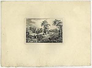 Antique Master Print-LANDSCAPE-BOAT-HAMLET-FARM-PL. 12-Gessner-1768