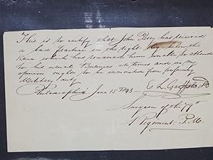 1 Page, ALS, Excuse from Militia, June, 1843