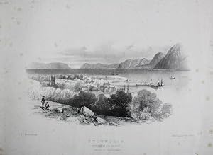 An Original Antique Lithograph Illustration of 'Beaumaris, from Barrow Hill Grounds', in Anglesey...