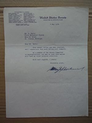 Senator William F. Knowland autographed letter (1954)