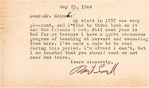 TYPED POSTCARD SIGNED BY ROBERT LOWELL