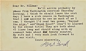 Typed Postcard Signed by Robert Lowell
