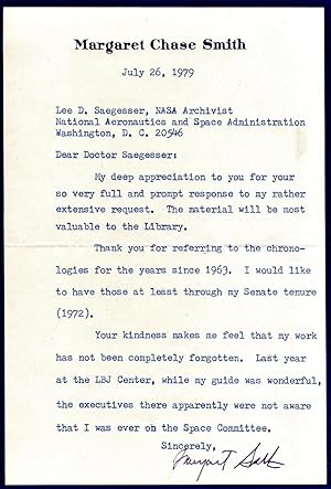 TYPED LETTER SIGNED BY FORMER UNITED STATES SENATOR MARGARET CHASE SMITH