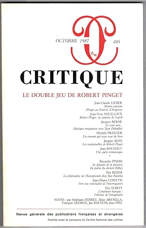 Le Double jeu de Robert Pinget. Revue Critique, n° 485 octobre 1987.