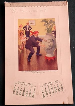 1943 Calendar. "The Unexpected" 6 colour humorous cartoons with the 12 months beneath the cartoon