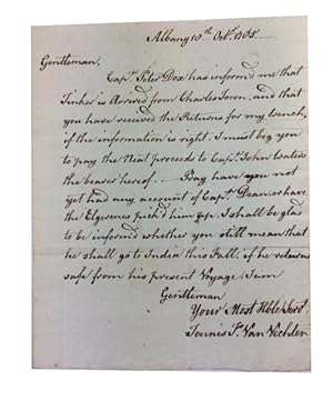 Autograph Letter Signed. Addressed to Stewart V. Jones in New York City. Dated 18th Oct., 1785 at...