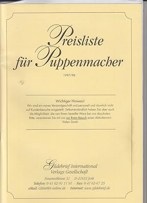 Preisliste für Puppenmacher 1997/98