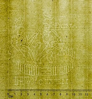 Folded sheet of blank laid paper with watermark Pro Patria with H. Wolven underneath on the left ...