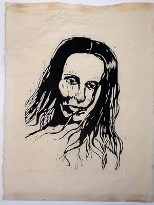 ( Original Woodcut Print on Rice Paper ) Head of a Woman