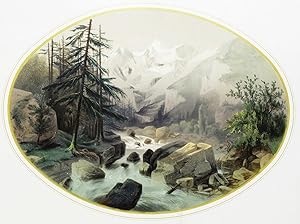 1860 - Espléndido Grabado de los Alpes Suiza grabado por Dardoize Acuarelado