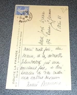 Carte postale manuscrite ayant voyagé, signée de Henri Brémond en date de décembre 1932 (lettre)