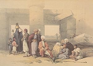 David Roberts Inhabitants at the Village Of Qurna Temple Sethos Painting Postcard