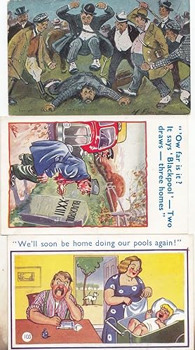 Set of Three Football Pools Losing Comic Horse Race Gambling Old Postcard s