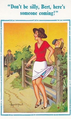 Upskirt Lady Stuck On Barbed Fence Wire Farmer To Rescue Comic Humour Postcard