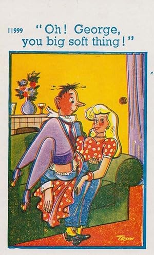 Lady + Blue Stocking Garter Upskirt George Teasing Tease Flirt Humour Postcard