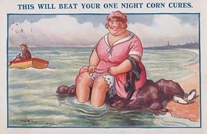 Huge Fat Lady Upskirt Peek A Cure For Night Corn Cures Old Comic Humour Postcard