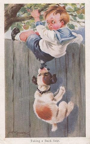 Dog Tearing Off Boys Trousers AE Kennedy Antique WW1 Comic Postcard