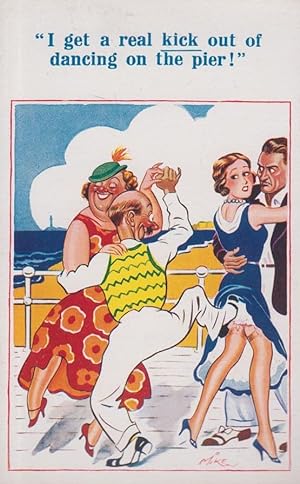 Kick Out Of Ballroom Dancing On Pier Suspenders Upskirt Comic Humour Postcard