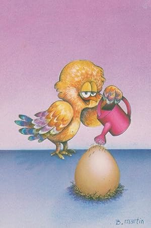 Chick Bird & Watering Can Baby Egg Hatching French Cute Animal Comic Postcard