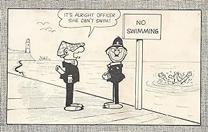 Andy Capp With Policeman 1960s Swimming Pool Comic Postcard