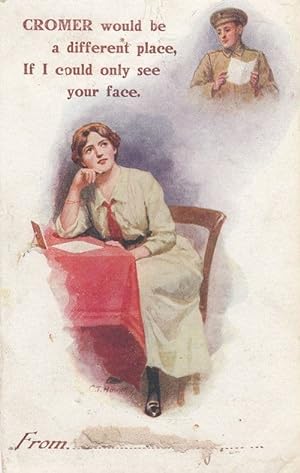 Cromer Military Soldier Love Romance WW1 Antique Norfolk Postcard