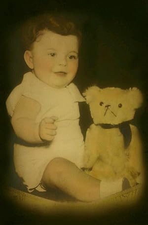 ANTIQUE VINTAGE CUTE BABY BOY TEDDY BEAR TOY DOLL ANGEL LARGE COLORED PHOTO