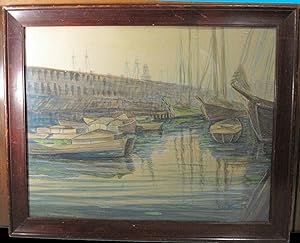 ANTIQUE AMERICAN IMPRESSIONIST BOSTON HARBOR SCHOONER SHIP PAINTING MA NY LISTED