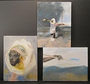 CONTEMPORARY FINE OIL PAINTINGS AFRICAN CHIEF TRIPTYCH AMERICAN IMPRESSIONIST