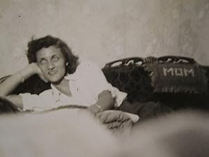 VINTAGE HOT MOM DREAMY EYES VIEW FROM THE COUCH NEWSPAPER PILLOW BLUE EYES PHOTO